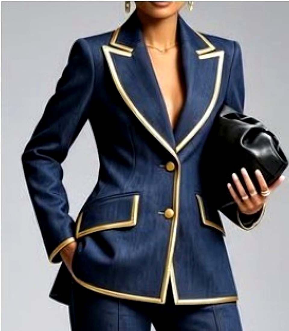 A navy heritage blazer with gold buttons