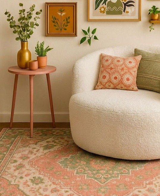 A boucle accent chair in a living room