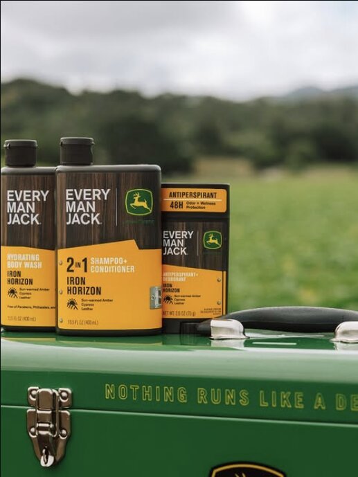 Grooming products on a green toolbox