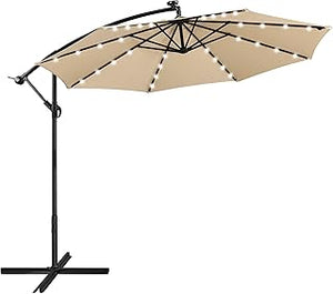 light colored cantilevered umbrella