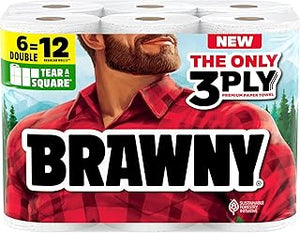 Brawny Tear-A-Square 3-Ply Paper Towels, 6 Double