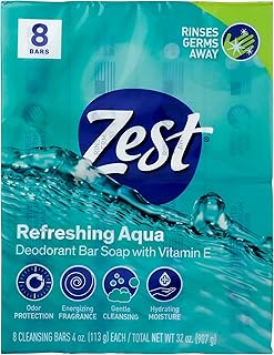 Zest 8-Bar Bath Size Soap, Aqua, 4 Ounce per bar, 8 bars, 32 Ounce
