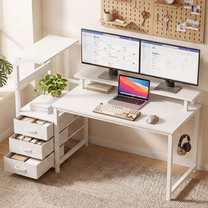 L-shaped gaming desk with stability focus and 4' x 2' table space