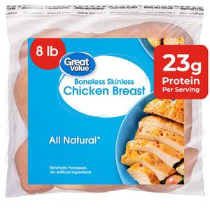 Great Value All Natural Boneless Skinless Chicken Breast, 8 lb (Frozen)