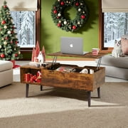 Living Room Table, Lift Top Coffee Table, Dining Center Tables with Storage Shelf and Hidden Compartment, Brown